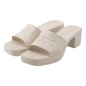 Gucci Cream Platform Slide Mules
